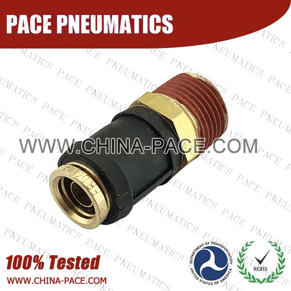 Male Adapter DOT Push To Connect Air Brake Fittings, DOT Push In Air Brake Tube Fittings, DOT Approved Brass Push To Connect Fittings, DOT Fittings, DOT Air Line Fittings, Air Brake Parts